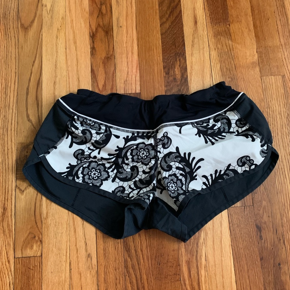 Lulu Speed Shorts, Black and White Floral Design